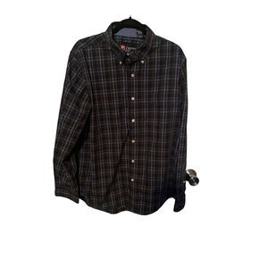 Chaps Mens Plaid Curved Hem Easy Care Long Sleeve Button Down Shirt Size Large